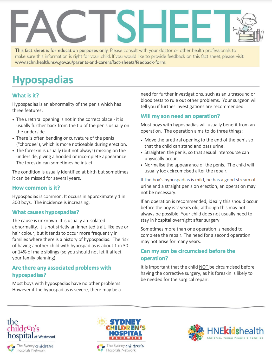 Hypospadias Facts Sheet