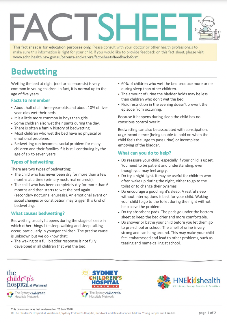 Bedwetting facts sheet