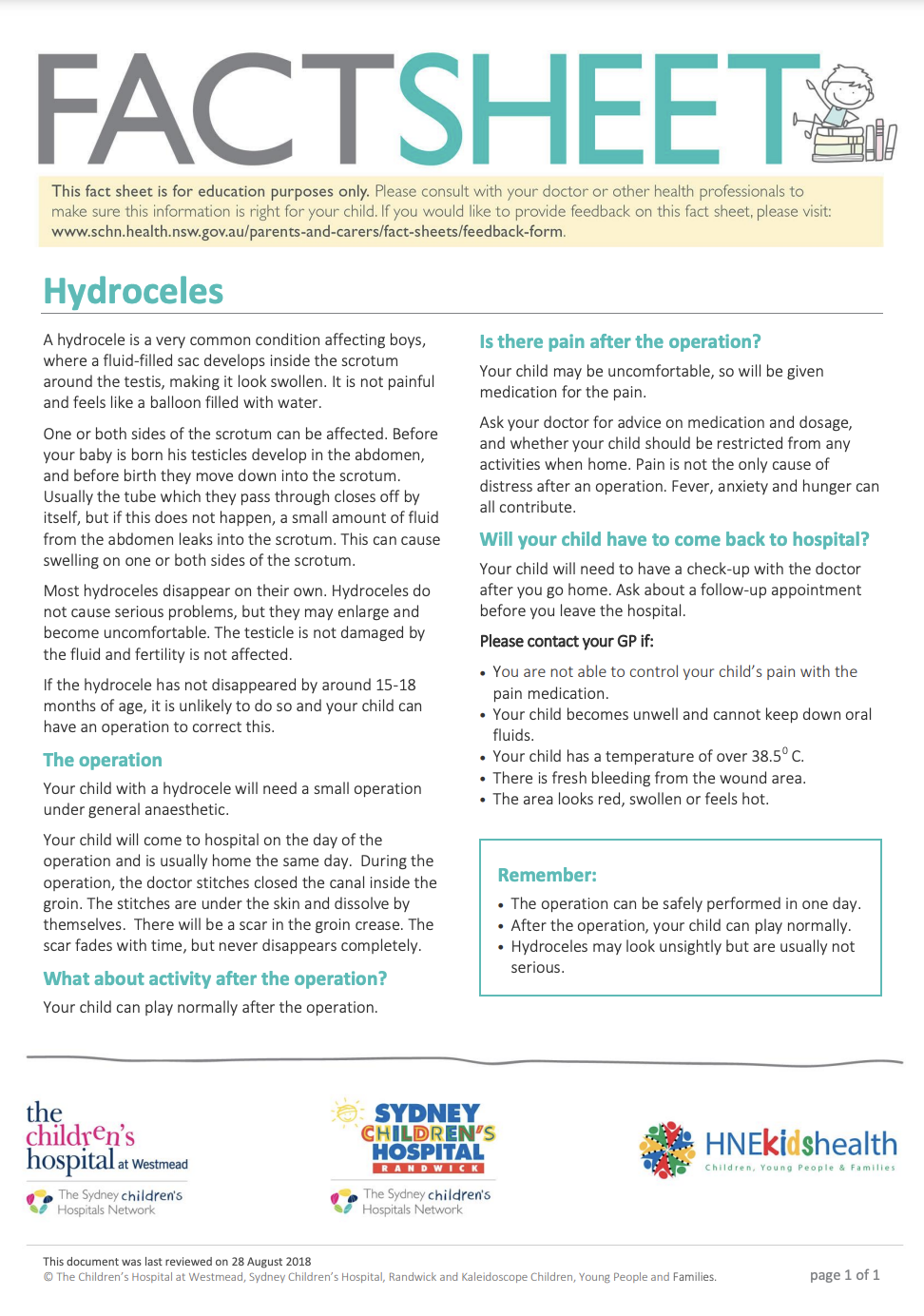 Hydrocele Facts Sheet