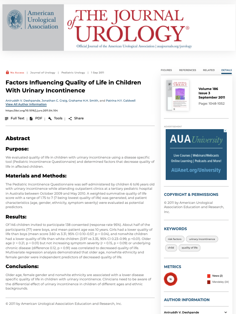 Children Urinary Incontinence